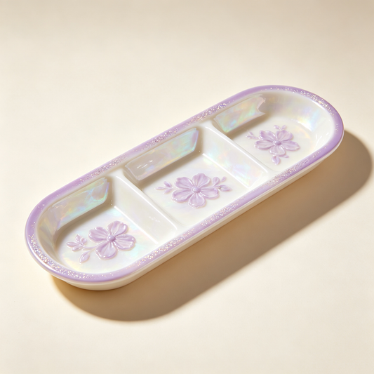 Purple Floral Three Slot Trinket Tray