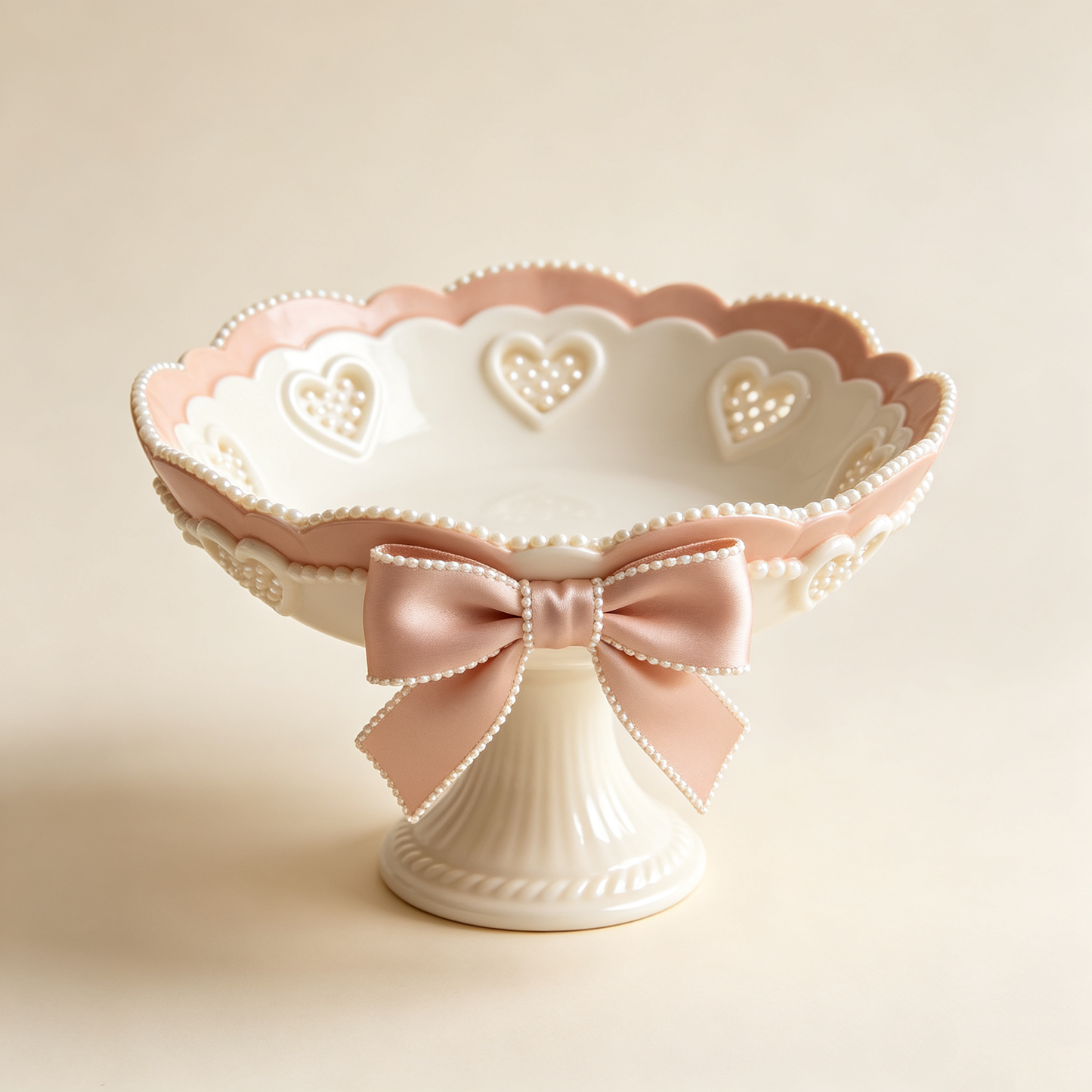 Pearl Heart Bow Pedestal Dish