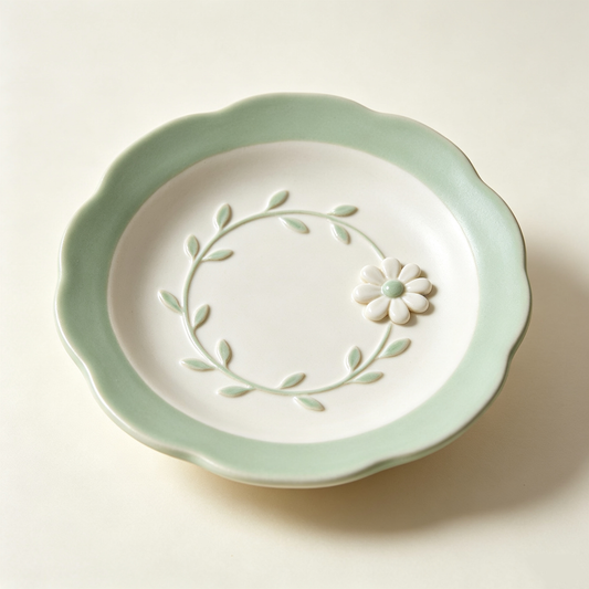 Green Daisy Wreath Ceramic Plate