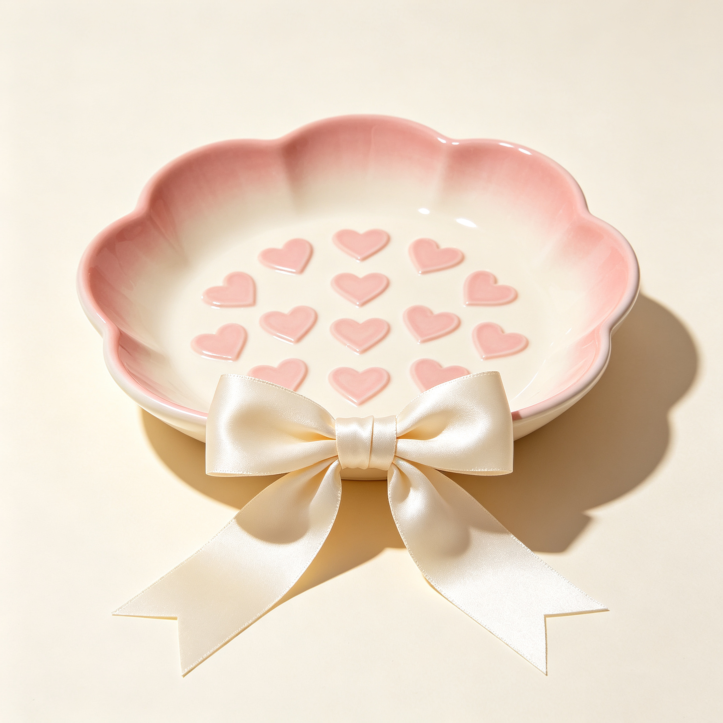 Pink Heart Flower Trinket Tray