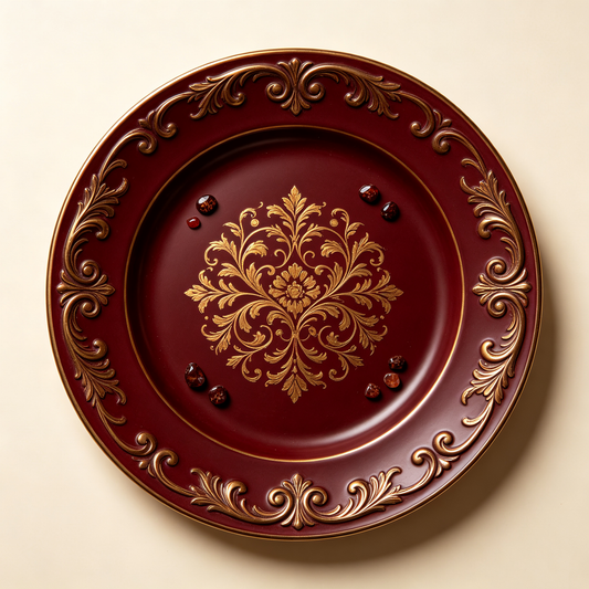 Burgundy Gold Embossed Jewelry Plate