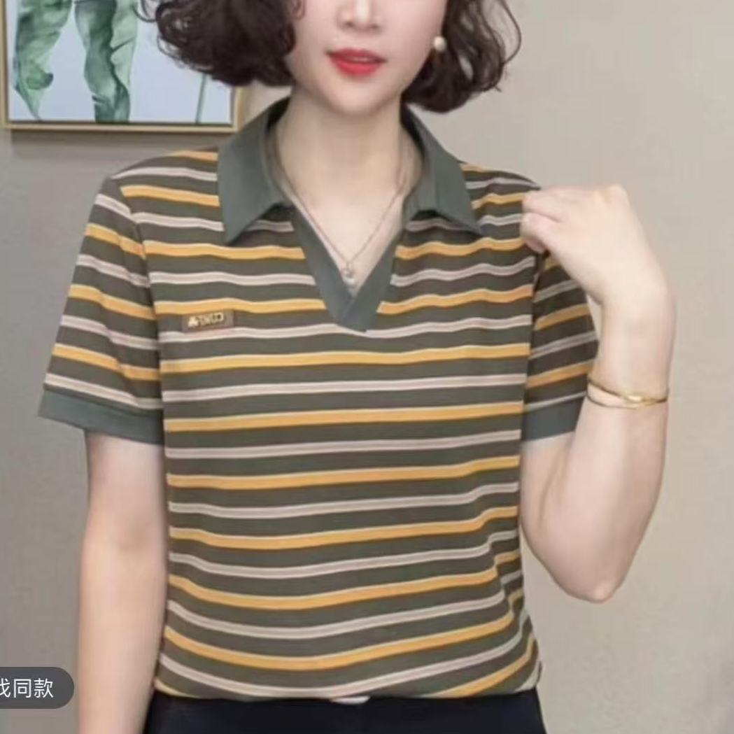 翻领条纹短袖