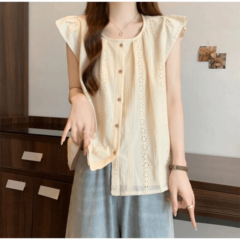 提花小飛袖襯衫