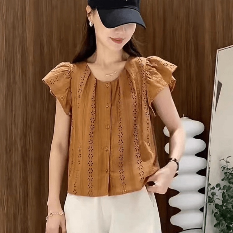 提花小飛袖襯衫