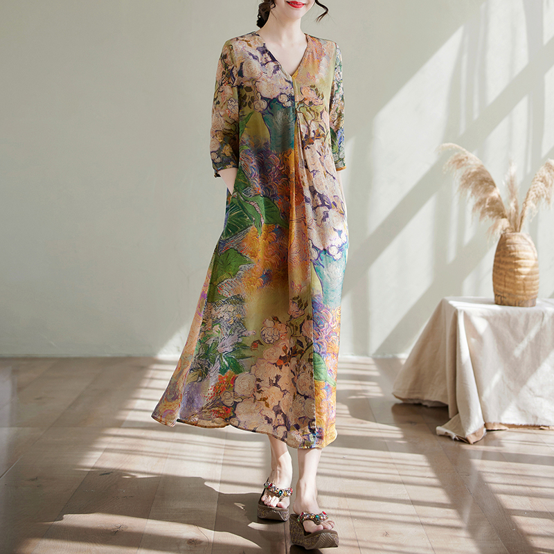 印花真絲連衣裙