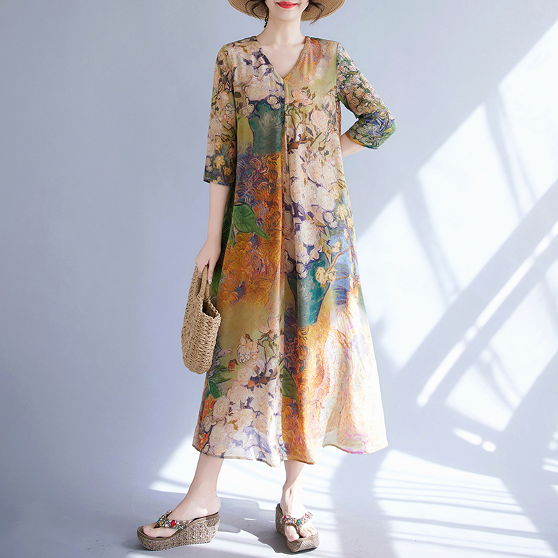 印花真絲連衣裙