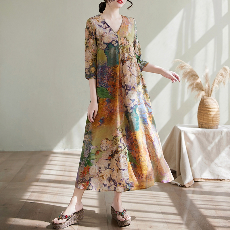 印花真絲連衣裙