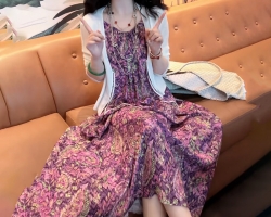 復古紫色吊帶裙