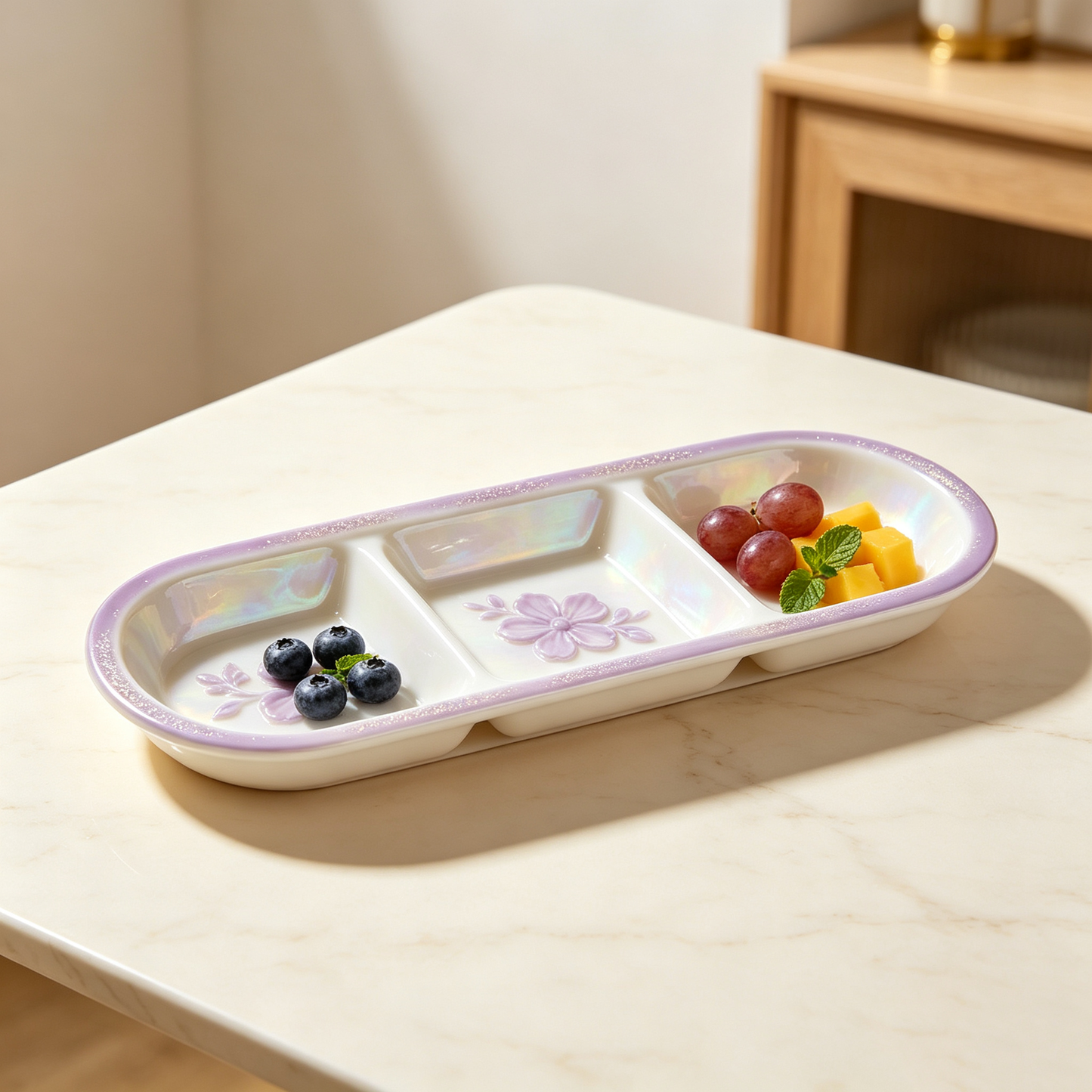 Purple Floral Three Slot Trinket Tray
