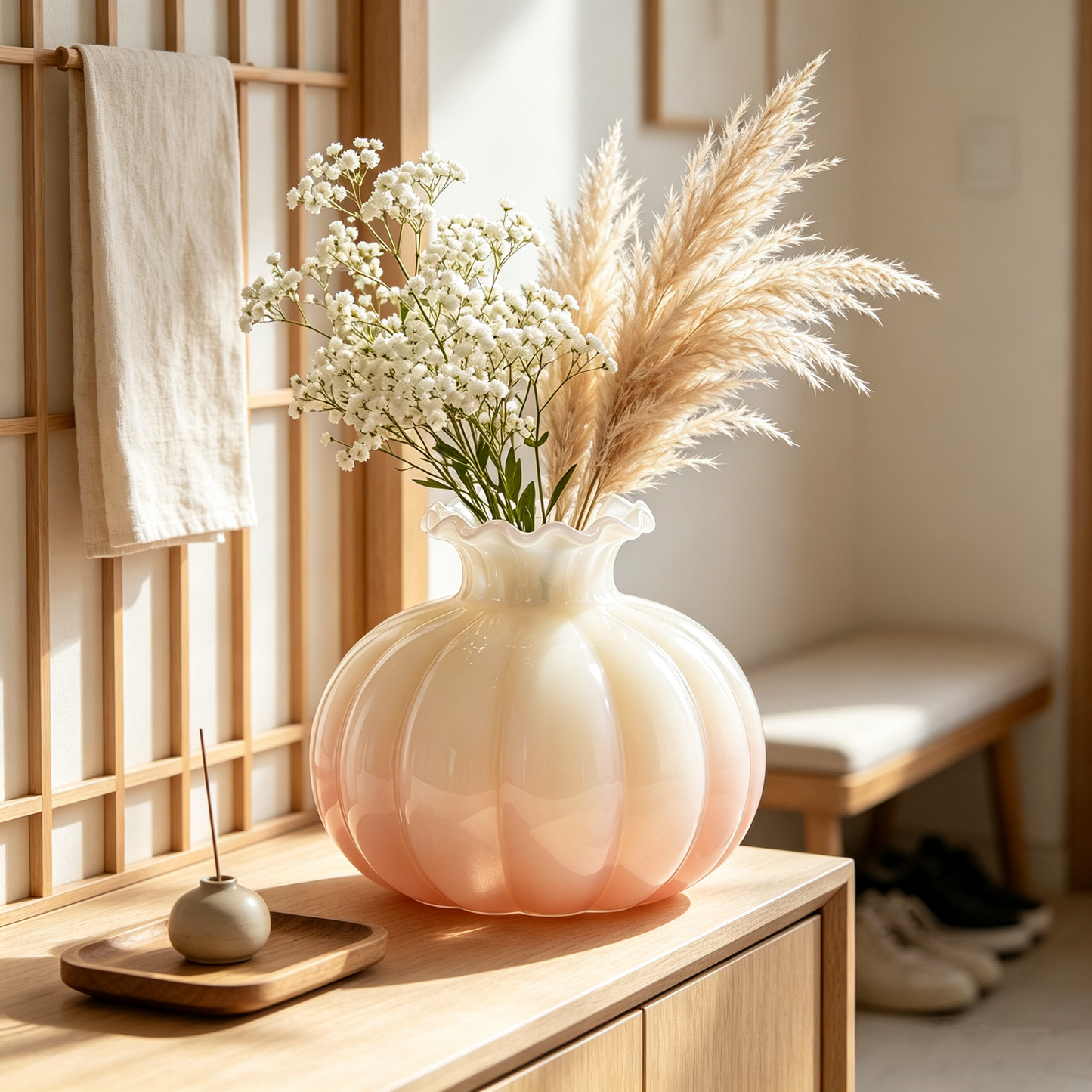 Peach Pumpkin Glass Vase