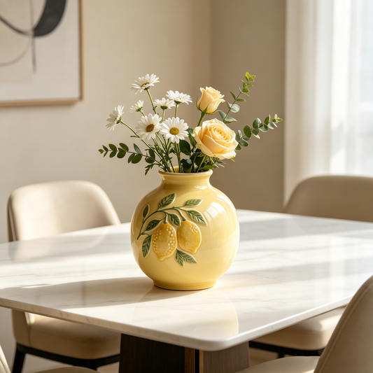 Embossed Lemon Ceramic Vase