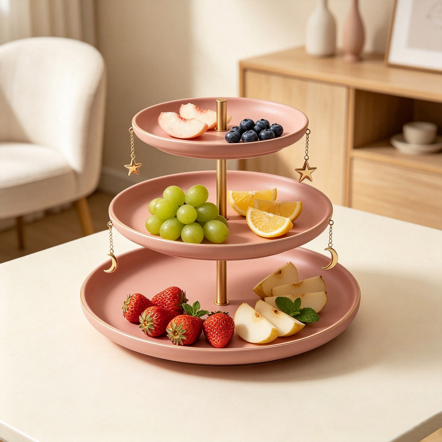 Pink Three-Tier Star Moon Tray