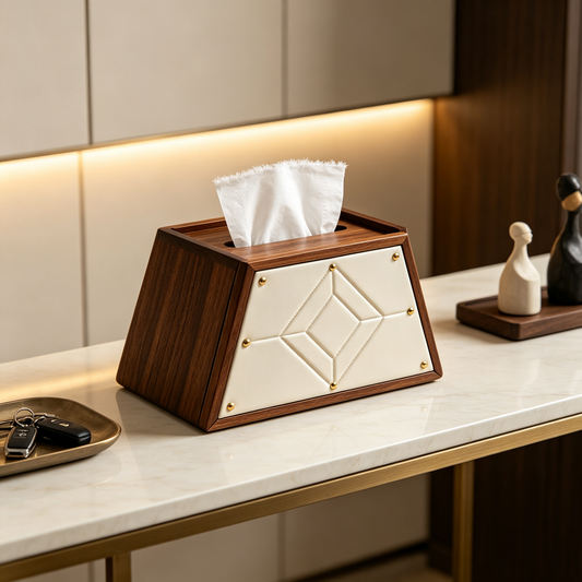Wood White Rivet Diamond Tissue Box