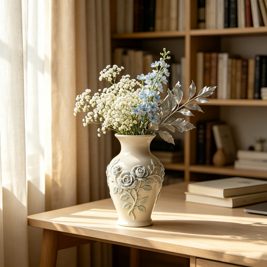 Pale Blue Rose Relief Vase
