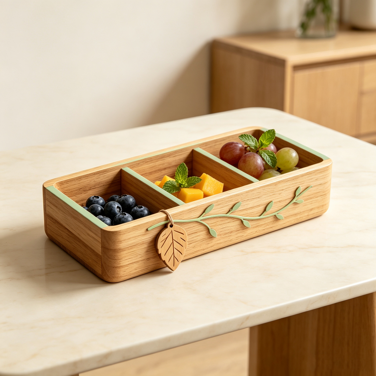 Wooden Leaf Compartment Storage Box
