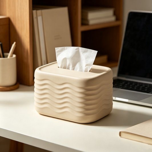 Beige Wavy Texture Ceramic Tissue Box