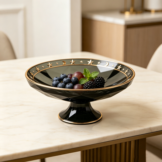 Black Moon Star Glass Pedestal Bowl