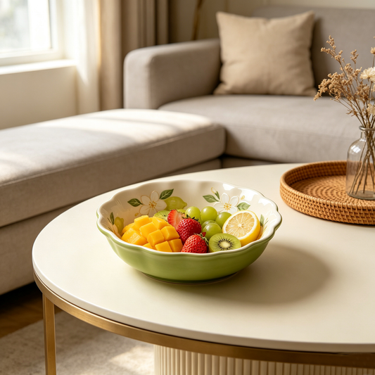 Green Lemon Floral Ceramic Bowl