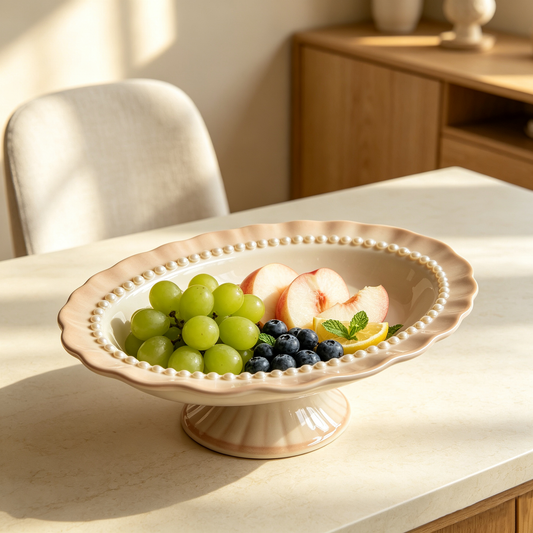 Pearl Rim Floral Pedestal Dish
