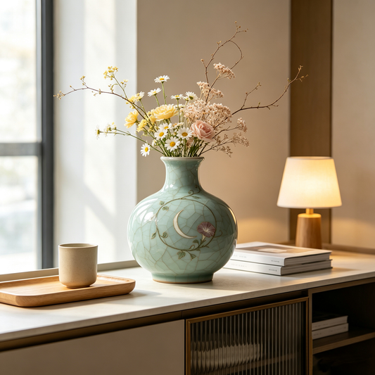 Celadon Morning Glory Vase