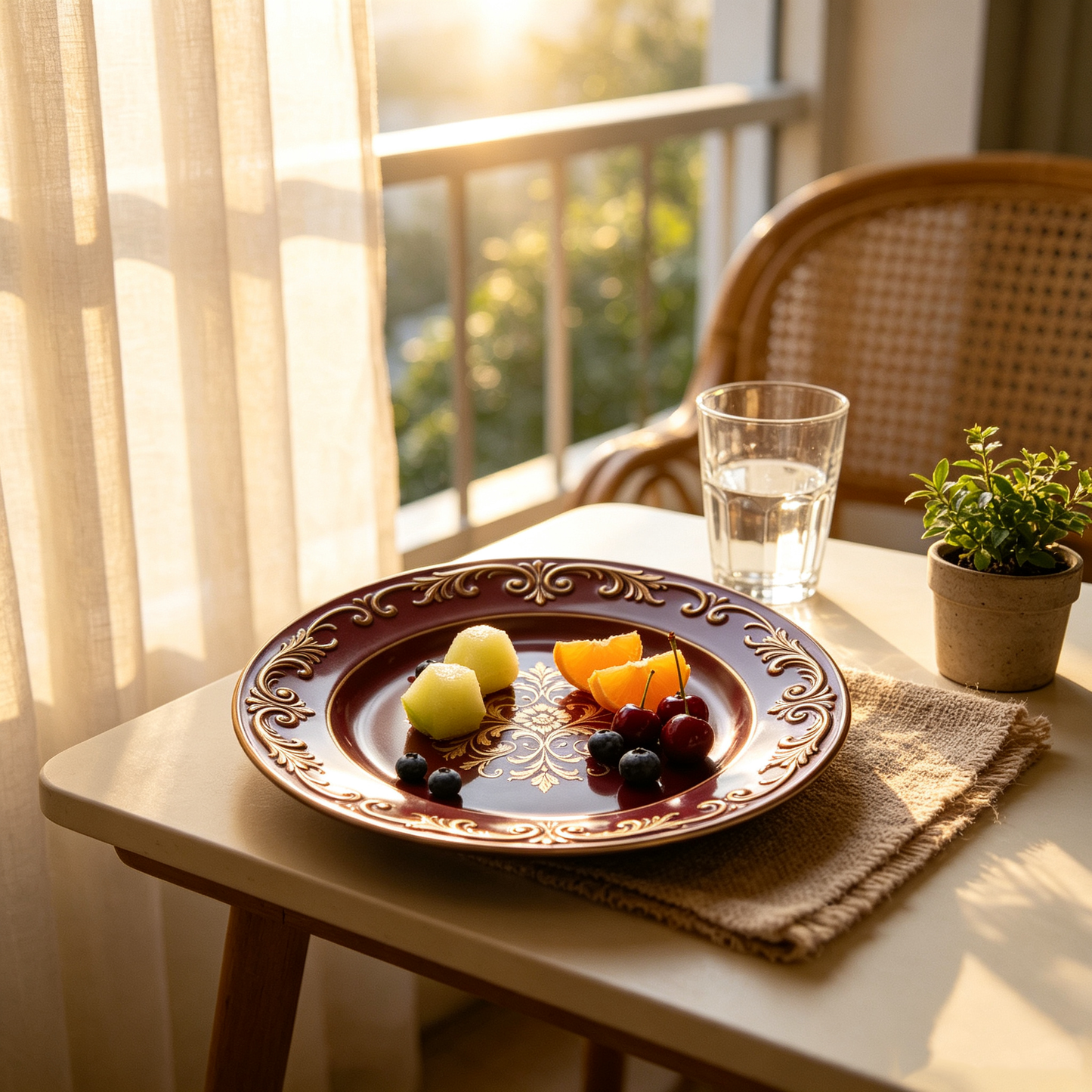 Burgundy Gold Embossed Jewelry Plate