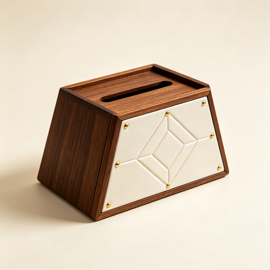 Wood White Rivet Diamond Tissue Box