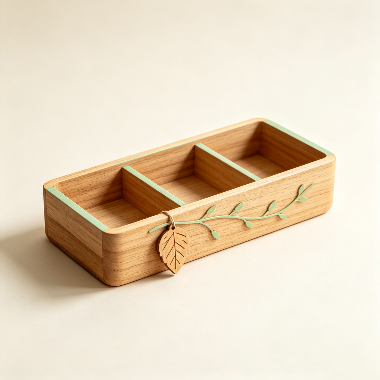 Wooden Leaf Compartment Storage Box
