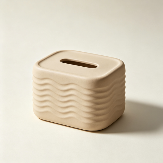 Beige Wavy Texture Ceramic Tissue Box