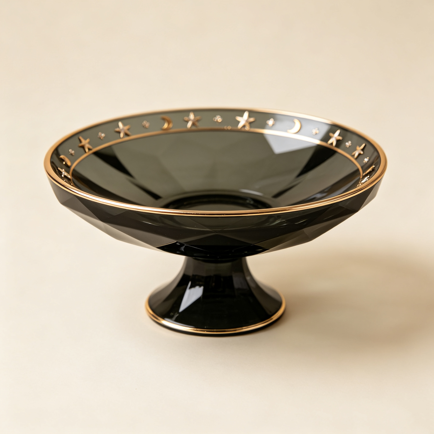 Black Moon Star Glass Pedestal Bowl