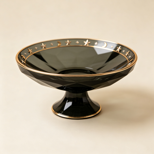 Black Moon Star Glass Pedestal Bowl