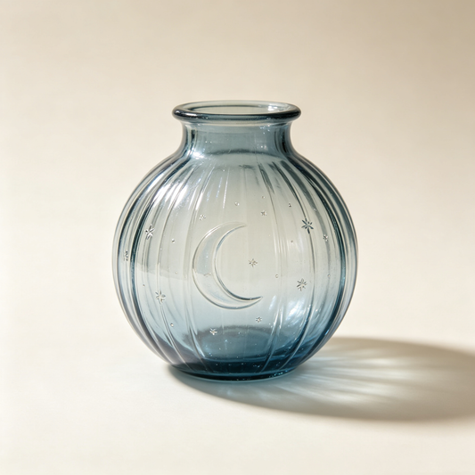 Blue Ribbed Moon Glass Vase
