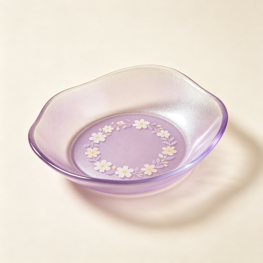 Purple Daisy Frosted Glass Dish